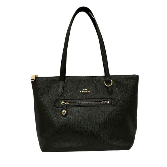 Coach Taylor Tote Black Pebbled Leather Light Gold Shoulder Bag Purse Handbag - Picture 14 of 14